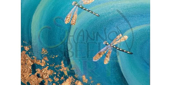 Dragonfly Ripple
painted 2020- 6x6 inch Acrylic with gold leaf on canvas with 1 1/4 inch gal wrap.