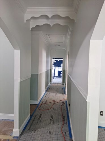 a hallway with fresh paint