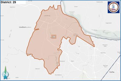 Map showing Virginia's District 29 boundaries covering Leesburg and Ashburn Junction.