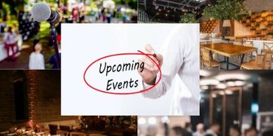 Collage highlighting upcoming events with diverse venues and audiences.
