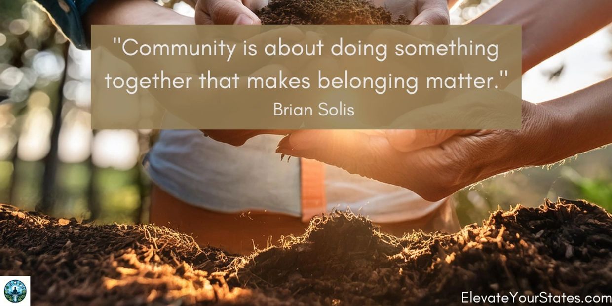 community is about doing something together that makes belonging matter brian solid quote