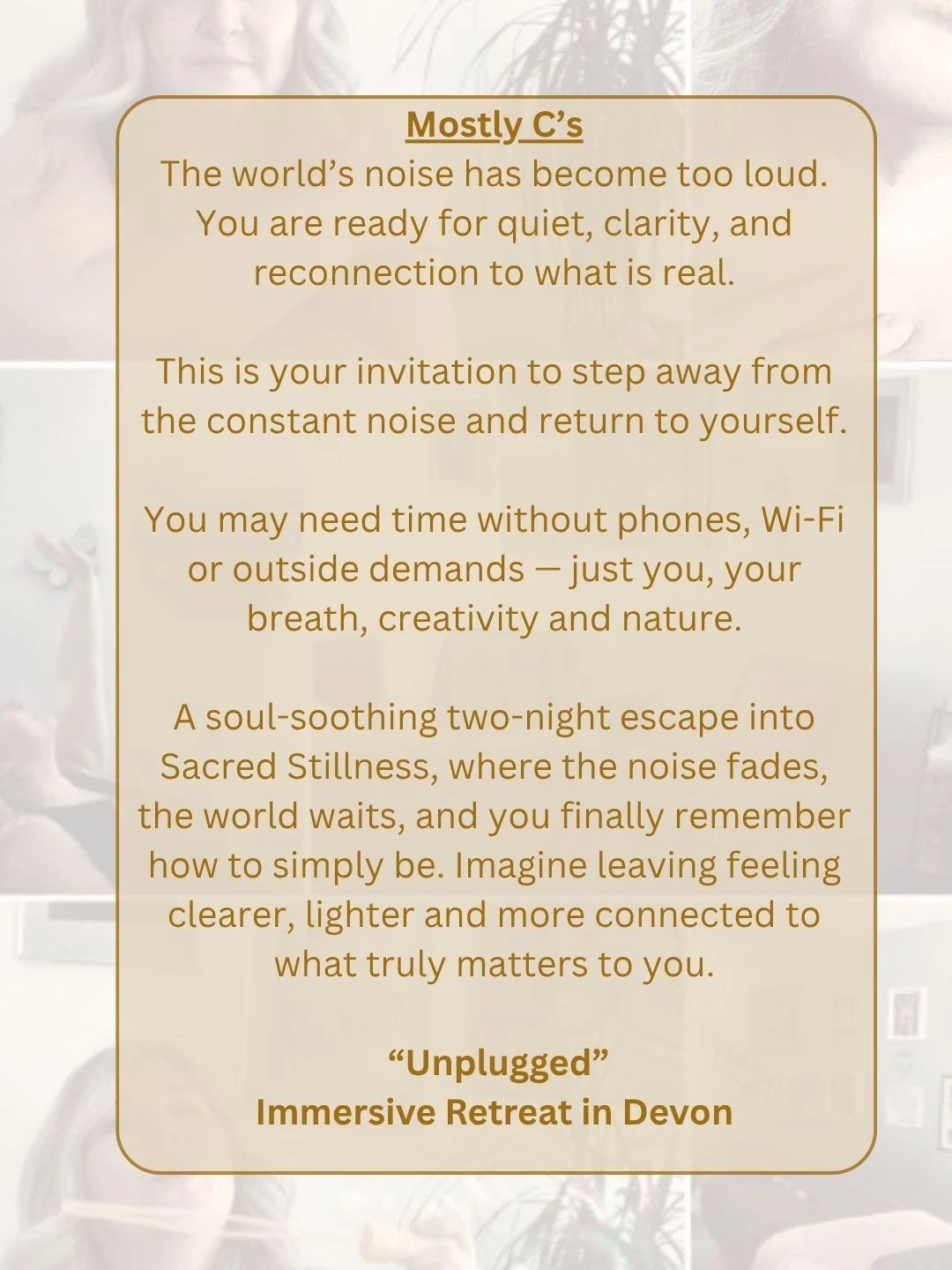 Invitation to a silent, tech-free immersive retreat in Devon.