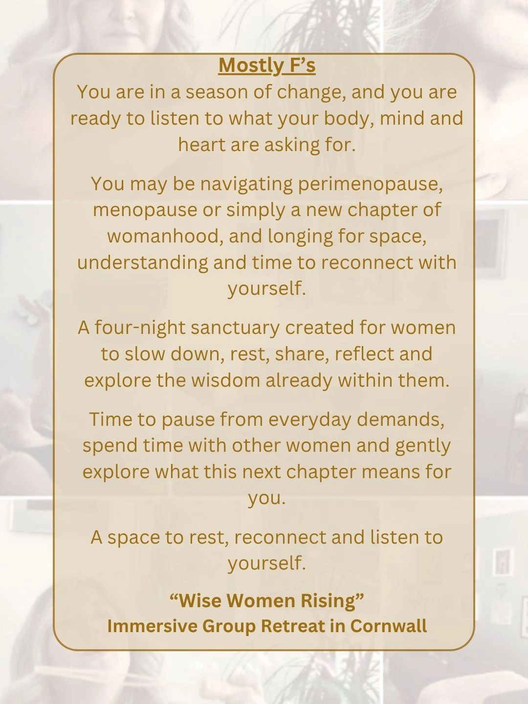 Invitation to a women's retreat focusing on rest, reflection, and reconnecting during life changes.
