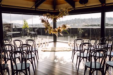 Ceremony set up at Olympic Rooftop Pavilion. 