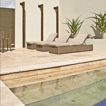 Outdoor natural stone travertine tiles. 