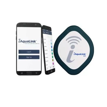 iAquaLink smart pool control device with app interface.