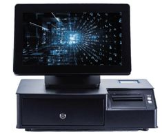 14" zero bezel touch screen terminal with cash drawer with built in scanner and printer