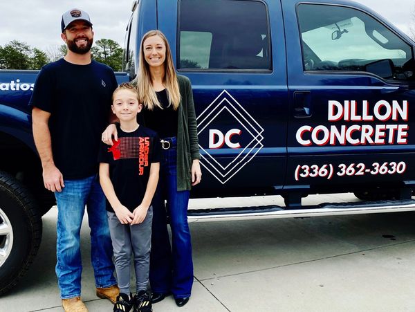 Family with concrete truck