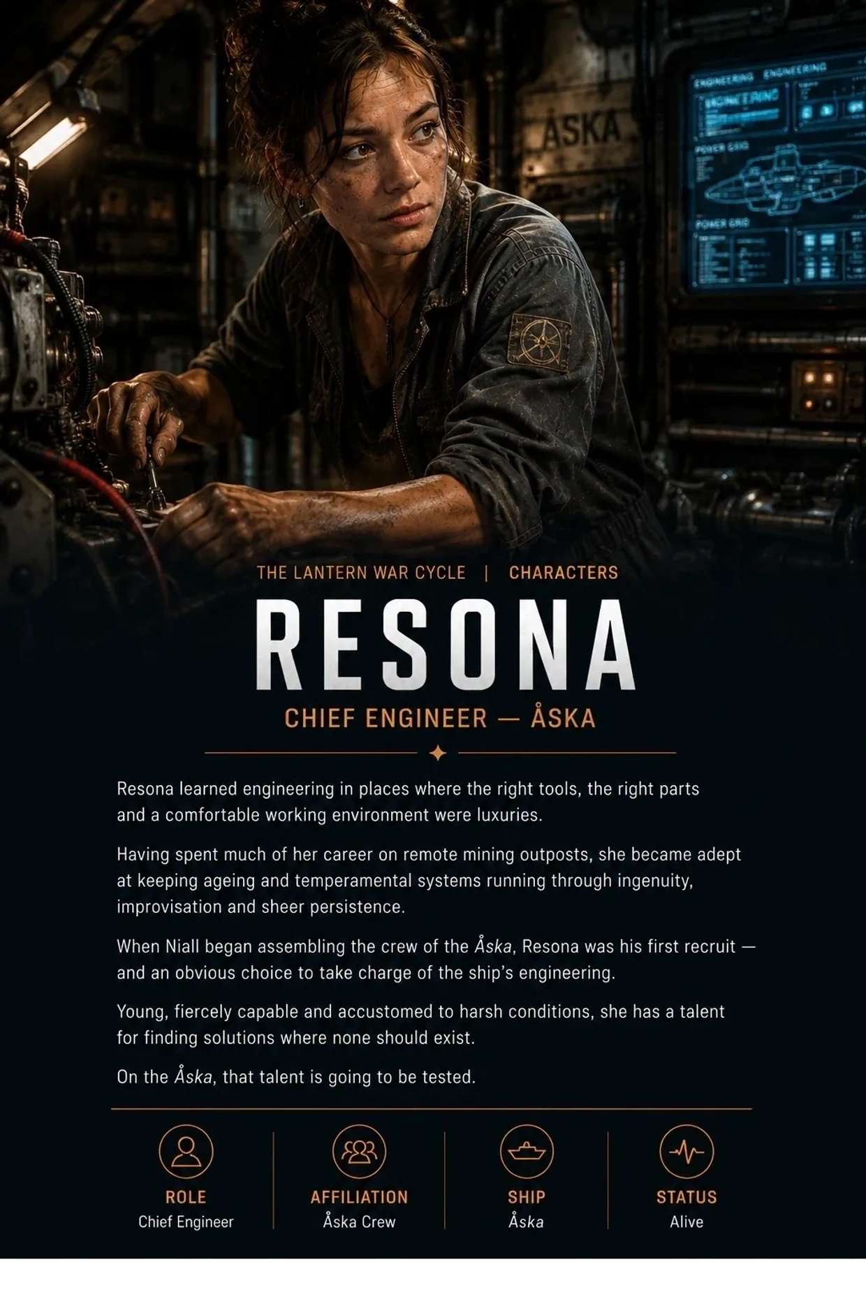 Resona, the chief engineer, working on the Åska ship.