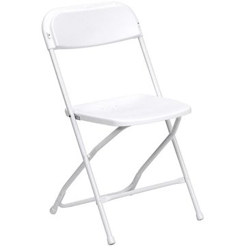 White plastic folding chair.