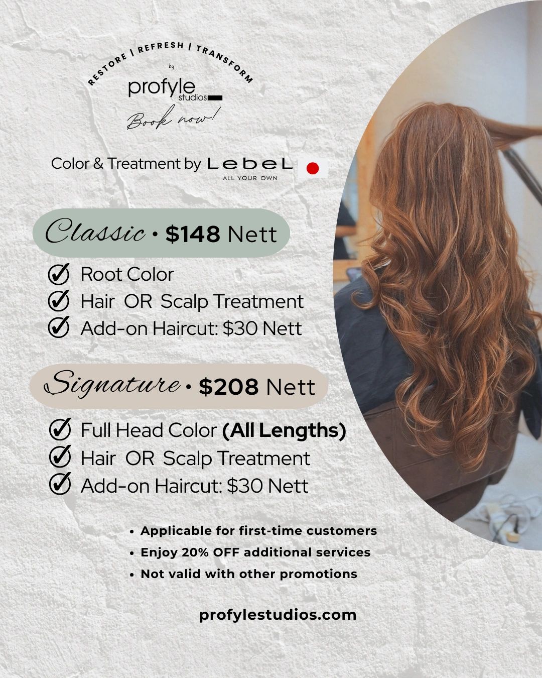 Hair Color Promotion at the best hair salon in Serangoon, Singapore. Using products from Lebel Japan
