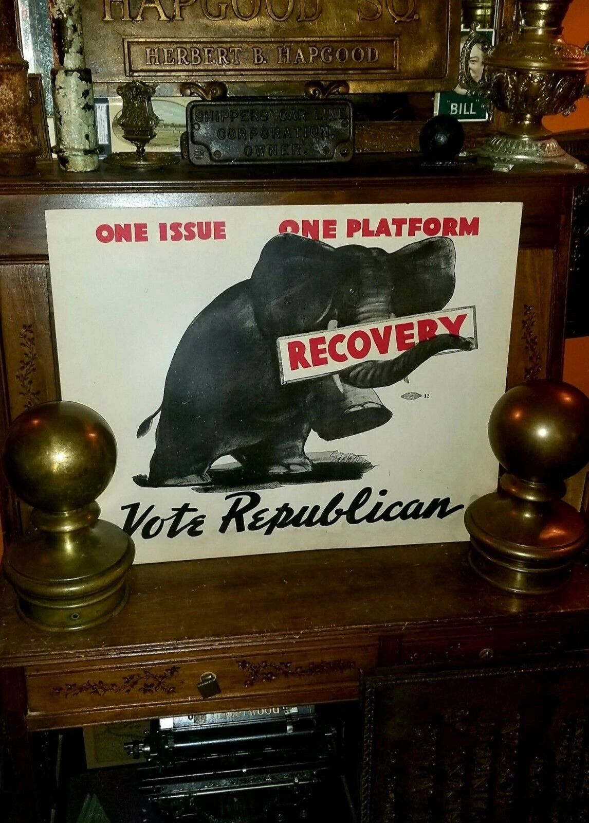 One Issue One Platform RECOVERY Vote Republican Depression Lithograph C1930