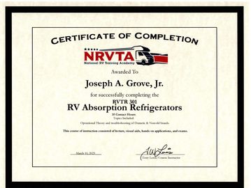 NRVTA RV Absorption Refrigerators Course Certification | Certified Mobile RV Technician | RV Tech