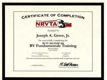 NRVTA RV Fundamentals Course Certification | Certified Mobile RV Technician | RV Tech Near Me