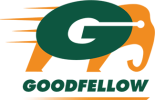 Goodfellow logo featuring a stylized green 'G' and an orange elephant.