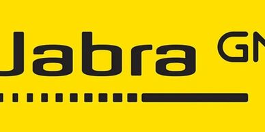 Close-up of the Jabra GN logo on a bright yellow background.