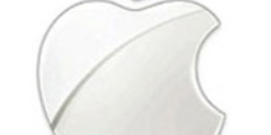 Silver Apple logo with a bite taken out on a white background.