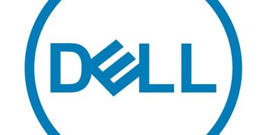 Dell logo in blue within a circular border.