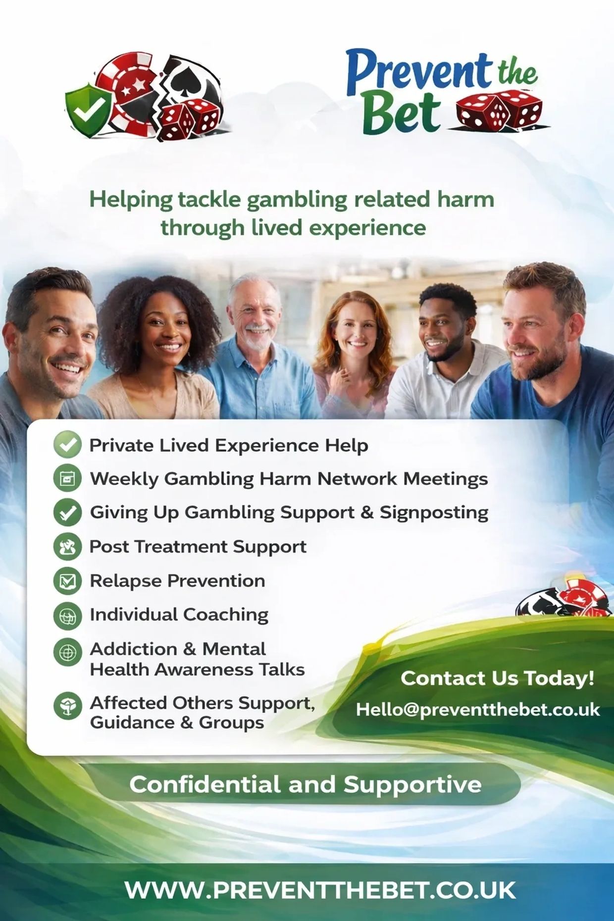 Prevent the Bet offers support for gambling harm through lived experience and various services.