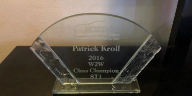Glass trophy for Patrick Kroll, 2016 class champion.