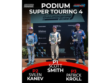 Podium winners of Ozarks Super Touring 4 Championship 2023 with Scott Smith on top.