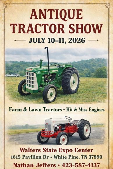 Vintage tractors displayed at an antique tractor show in July 2026.