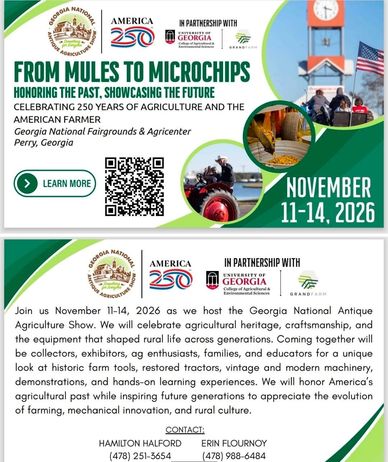Flyer for the Georgia National Antique Agriculture Show, November 11-14, 2026.