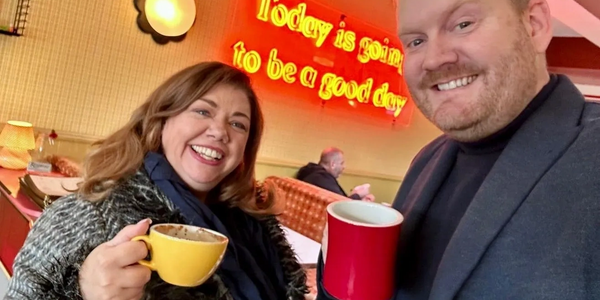 Jem and Kev enjoying a brew
