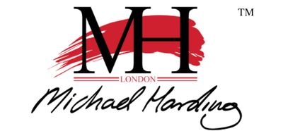 Logo with MH initials, red brush stroke, and Michael Harding signature.