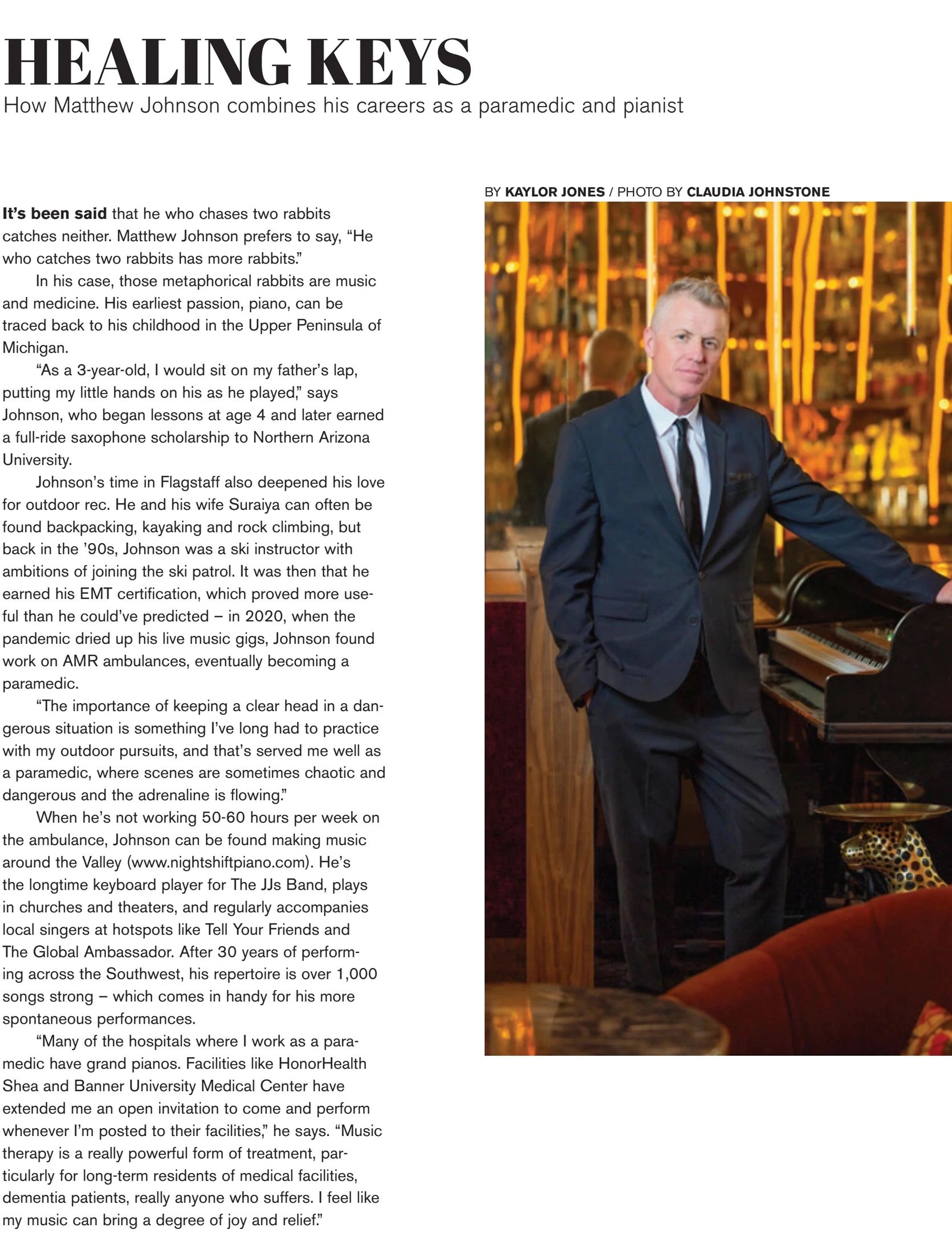 Matthew Johnson balances careers as a paramedic and pianist, blending music and medicine.