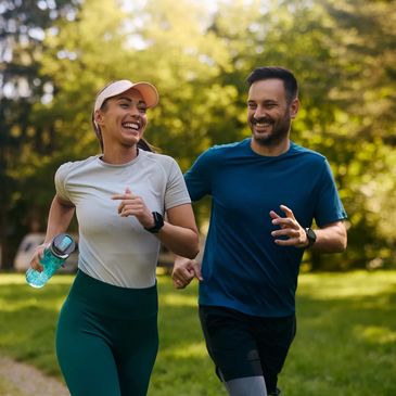 Men and women jogging