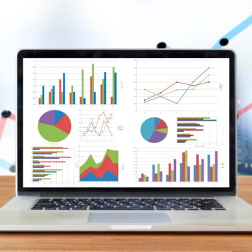 Grafici e diagrammi su uno schermo di laptop.