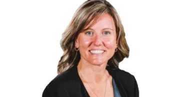 Professional headshot of a smiling woman with blonde hair.