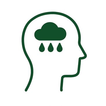 Head outline with rain cloud inside depicting low mood of depression