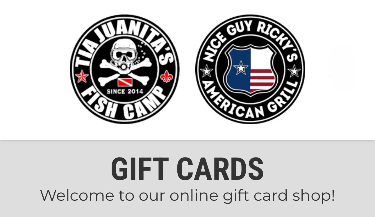 Images of Tia Juanita's logo--skull & crossbones; NIce Guy Ricky's logo--American Flag badge