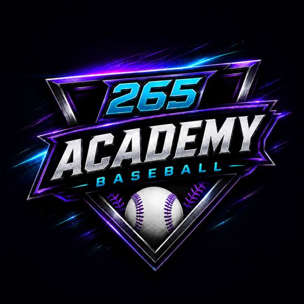 Logo for 265 Academy Baseball with a baseball graphic.