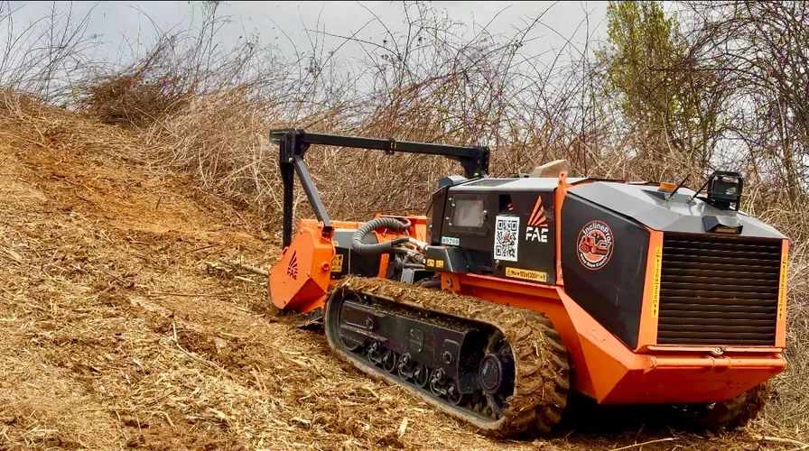 Steep slope remote controlled forestry mulching equipment.