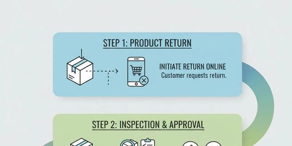 Flowchart illustrating the three-step product return and refund process.