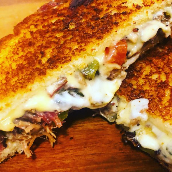 Brisket grilled cheese, peppers, onions, gouda, provolone