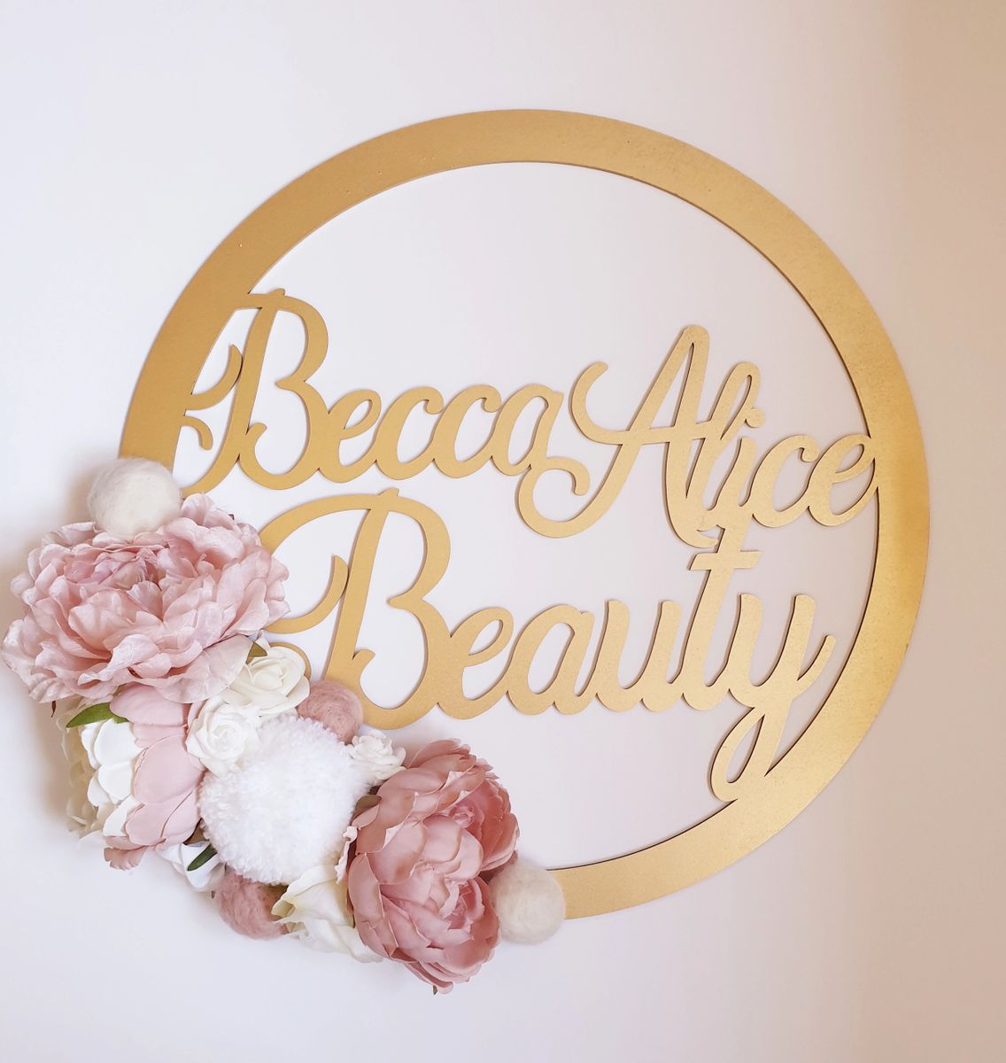 Wood floral name hoop, personalised name wall/door decor, business