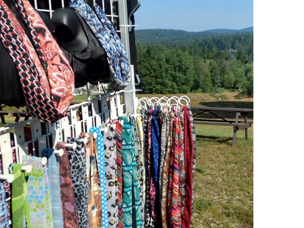 Infinity scarf display at a craft festival in Long Lake, NY