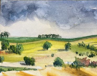 Watercolor, landscape, rolling hills