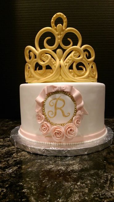 Princess, gold tiara, crown, pink roses, birthday cake 
