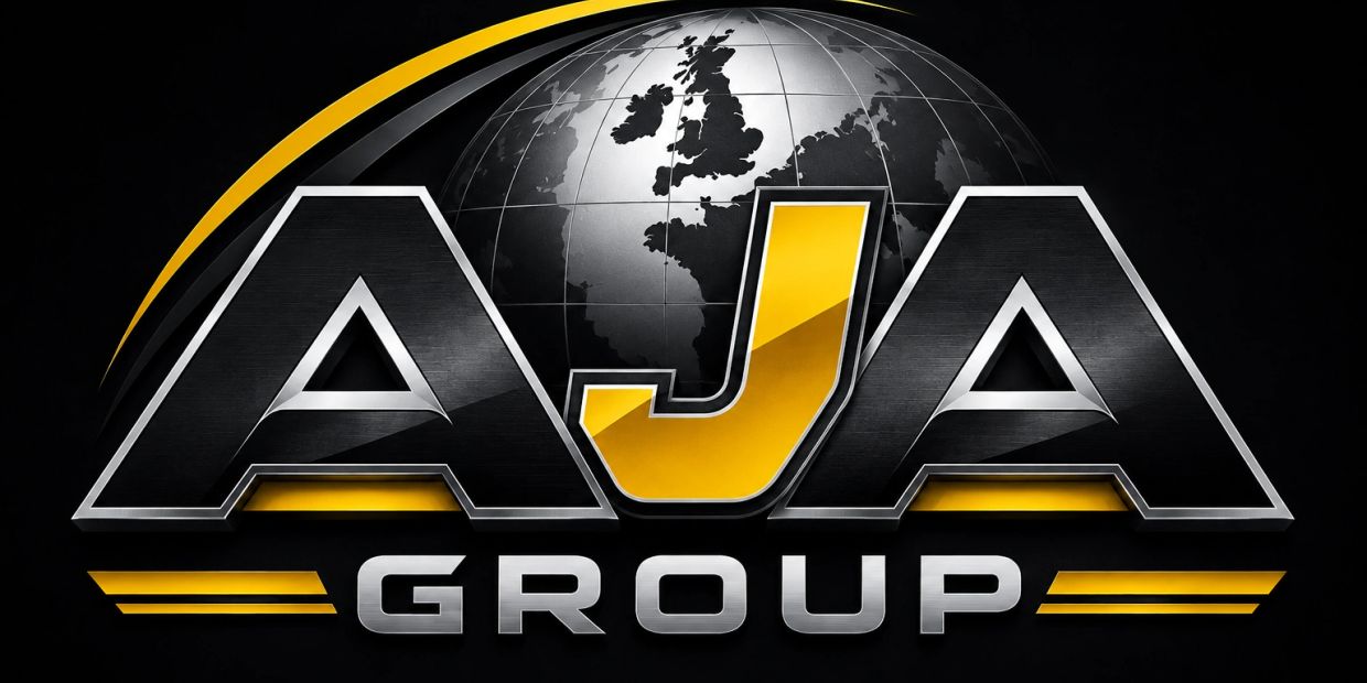 AJA Group logo with a globe and metallic design.