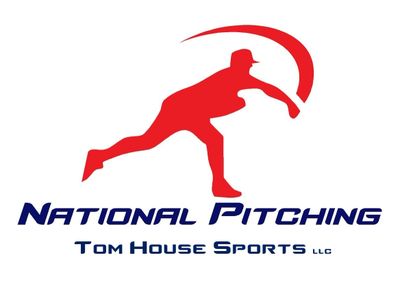 Logo of National Pitching by Tom House Sports featuring a red silhouette of a pitcher.
