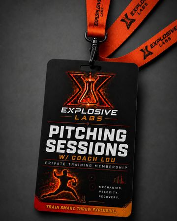 Explosive Labs pitching sessions badge with Coach Lou for private training.