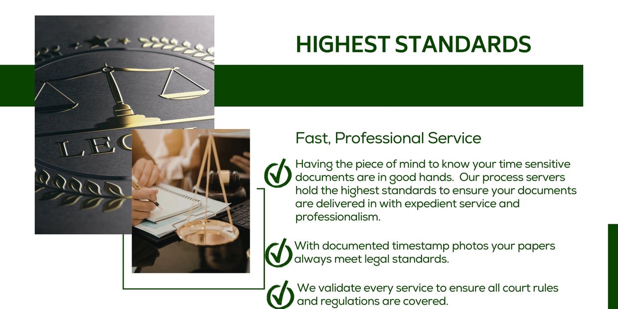 Legal service emphasizing highest standards, professionalism, and compliance with court rules.