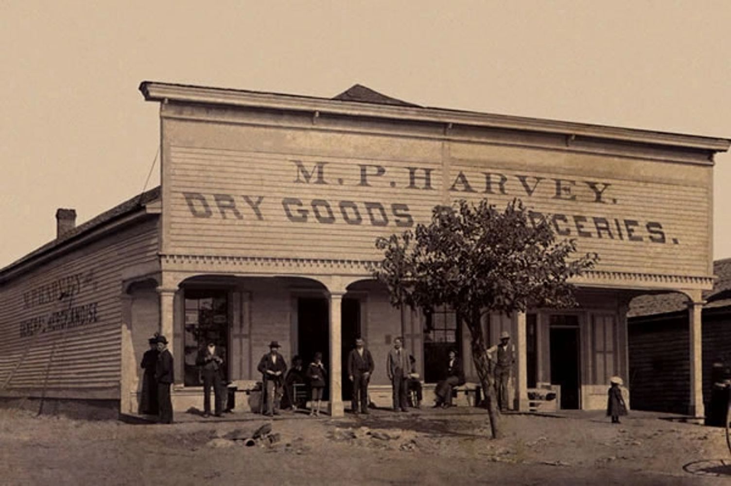 Restored picture of M. P. Harvey store, circa 1885.