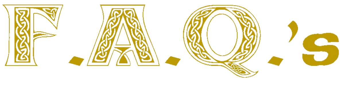 The abbreviation of Frequently Asked Questions in a Celtic Knot font