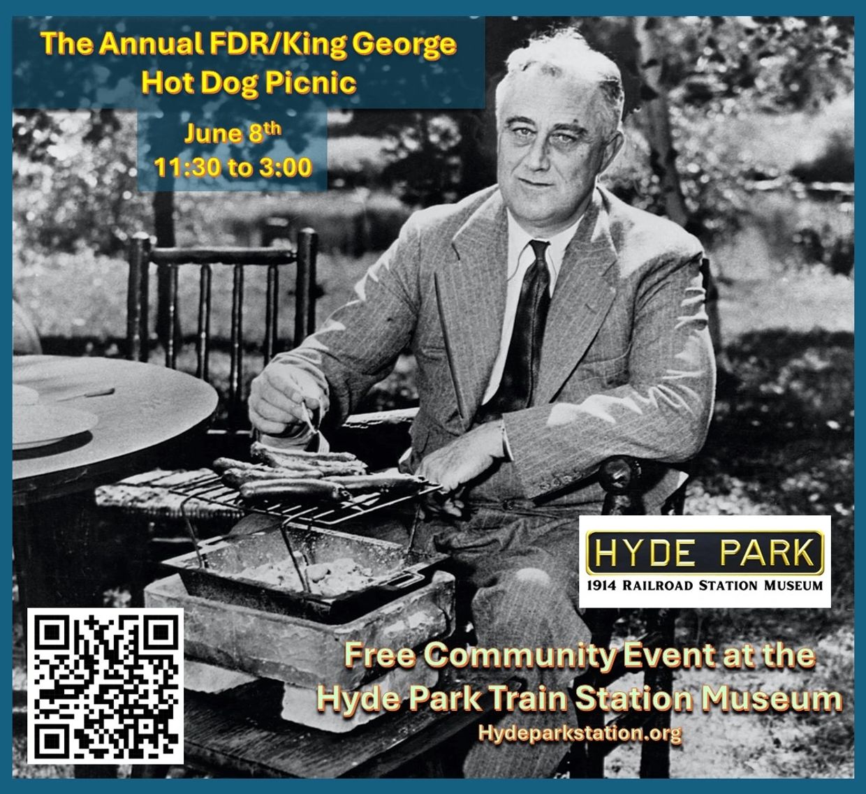FDR hosting a hot dog picnic event at Hyde Park Train Station.